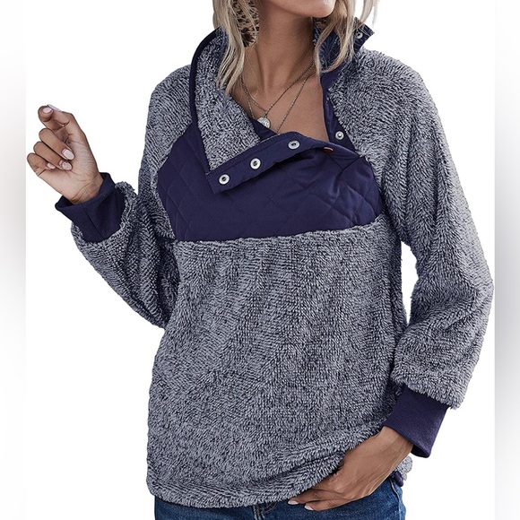 Romanstii Jackets & Blazers - Womens Fleece Pullover Sweatshirt - Buttons Long Sleeve Warm Casual Coat Outwear